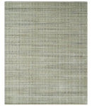 Modern 8x10 Hand Made striped Olive, White and Brown Scandinavian Blended Wool Flatwoven Area Rug | KE33