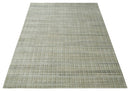 Blended Wool Area Rug 8x10 Olive White Brown Striped Flatwoven Scandinavian