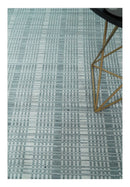 Ivory and Gray Striped Hand-Woven Wool Area Rug 8x10 - Scandinavian Flatwoven Design
