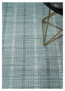 Ivory Hand Woven Wool Area Rug 8x10 - Gray Striped Scandinavian