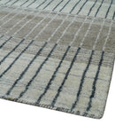 Modern 8x10 Hand Made Stripes Ivory, Black and Brown Scandinavian Blended Wool Flatwoven Area Rug | KE5