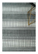 Hand Woven Blended Wool Flatwoven Area Rug 8x10 Scandinavian Striped Ivory Gray Brown