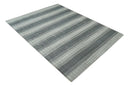 Hand Woven Blended Wool Flatwoven Area Rug 8x10 Scandinavian Striped Ivory Gray Brown