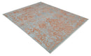 Modern 8x10 Silver and Rust Traditional Carved Pattern Handmade Wool Area Rug by The Rug Decor
