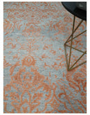 Modern 8x10 Silver and Rust Traditional Carved Pattern Handmade Wool Area Rug by The Rug Decor