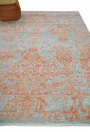 Modern 8x10 Silver and Rust Traditional Carved Pattern Handmade Wool Area Rug by The Rug Decor