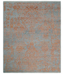 Modern 8x10 Silver and Rust Traditional Carved Pattern Handmade Wool Area Rug by The Rug Decor