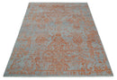 Modern 8x10 Silver and Rust Traditional Carved Pattern Handmade Wool Area Rug by The Rug Decor