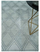 Modern 8x10 Silver, Ivory and Charcoal Geometrical Handmade Art Silk Area Rug by The Rug Decor