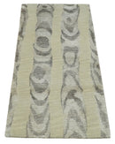 Modern Abstract 2x3 Beige and Gray Hand Knotted Entryway Wool and Silk Area Rug | TRD3367123
