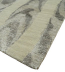 Modern Abstract 2x3 Beige and Gray Hand Knotted Entryway Wool and Silk Area Rug | TRD3367123