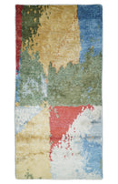 Modern Abstract 2x4 Blue, Red and Gold Hand Knotted Entryway bamboo silk Area Rug | TRD3152224