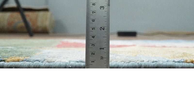 Modern Abstract 2x4 Blue, Red and Gold Hand Knotted Entryway bamboo silk Area Rug | TRD3152224