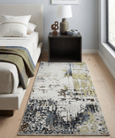 Ivory Olive Modern Abstract Area Rug 2x4 - Silk Wool High Low