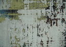 Modern Abstract 2x4 High Low Ivory and Olive Real Silk and Wool Rug made | N1924