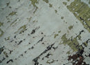 Modern Abstract 2x4 High Low Ivory and Olive Real Silk and Wool Rug made | N1924