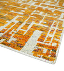 Modern Abstract 5x8 and 5.5x8.5 Gold and Ivory Recycled Art Silk Area Rug