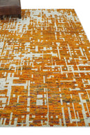 Modern Abstract 5x8 and 5.5x8.5 Gold and Ivory Recycled Art Silk Area Rug