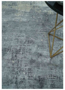 Modern Abstract 5.9x8.5 Silver, Beige and Charcoal Hand Knotted bamboo Silk Area Rug