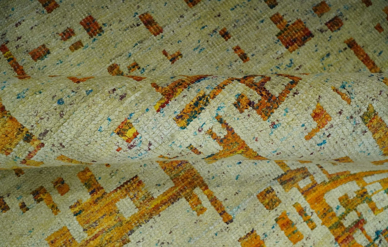 Modern Abstract 5x7 Gold and Beige Recycled Art Silk Area Rug