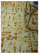 Modern Abstract 5x7 Gold and Beige Recycled Art Silk Area Rug