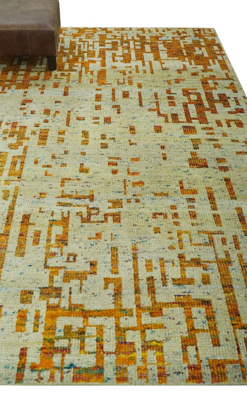 Modern Abstract 5x7 Gold and Beige Recycled Art Silk Area Rug