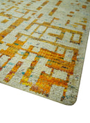 Modern Abstract 5x7 Gold and Beige Recycled Art Silk Area Rug