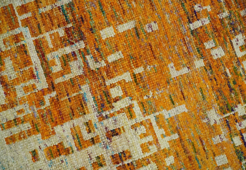 Modern Abstract 6x9 Gold and Ivory Recycled Art Silk Area Rug