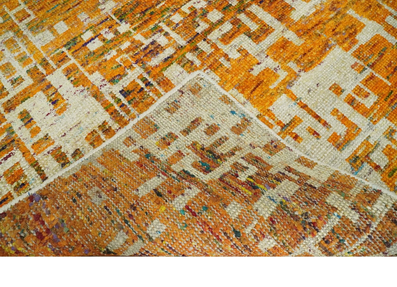 Modern Abstract 6x9 Gold and Ivory Recycled Art Silk Area Rug