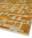 Modern Abstract 6x9 Gold and Ivory Recycled Art Silk Area Rug