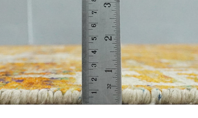 Modern Abstract 6x9 Gold and Ivory Recycled Art Silk Area Rug