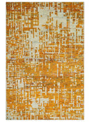 Modern Abstract 6x9 Gold and Ivory Recycled Art Silk Area Rug