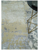 Modern Abstract 8x10 Beige, Ivory and Gray Hand Knotted Bamboo Silk and Wool Area Rug by The Rug Decor