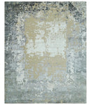Modern Abstract 8x10 Beige, Ivory and Gray Hand Knotted Bamboo Silk and Wool Area Rug by The Rug Decor