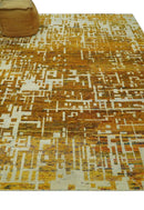 Modern Abstract 8x10 Gold, Rust and Ivory Hand Knotted Recycled Art Silk Rug