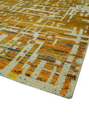 Modern Abstract 8x10 Gold, Rust and Ivory Hand Knotted Recycled Art Silk Rug