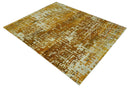 Modern Abstract 8x10 Gold, Rust and Ivory Hand Knotted Recycled Art Silk Rug