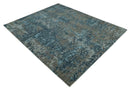 Modern Abstract 8x10 Hand Knotted Blue, Silver and Brown Low Pile Wool Rug | AC33810