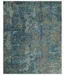 Modern Abstract 8x10 Hand Knotted Blue, Silver and Brown Low Pile Wool Rug | AC33810