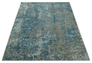 Modern Abstract 8x10 Hand Knotted Blue, Silver and Brown Low Pile Wool Rug | AC33810