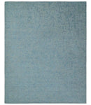 Modern Abstract 8x10 Hand Loomed Silver and Aqua High Low Pile Blended Wool Rug by The Rug Decor
