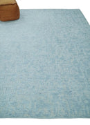 Modern Abstract 8x10 Hand Loomed Silver and Aqua High Low Pile Blended Wool Rug by The Rug Decor