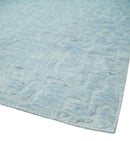 Modern Abstract 8x10 Hand Loomed Silver and Aqua High Low Pile Blended Wool Rug by The Rug Decor