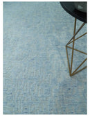 Modern Abstract 8x10 Hand Loomed Silver and Aqua High Low Pile Blended Wool Rug by The Rug Decor