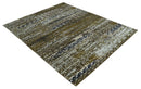 Modern Abstract 8x10 Ivory, Olive and Dark Blue Hand Knotted Bamboo Silk Area Rug by The Rug Decor