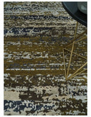 Modern Abstract 8x10 Ivory, Olive and Dark Blue Hand Knotted Bamboo Silk Area Rug by The Rug Decor