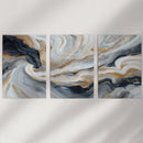 3 Piece Modern Abstract Marble Wall Art: Navy Blue and Gold by Wall Art Set