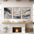 3 Piece Modern Abstract Marble Wall Art: Navy Blue and Gold by Wall Art Set