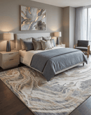 Beige And Gray Modern Abstract Area Rug 8x10 - Hand Loomed Wool