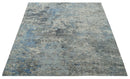 Modern Abstract Beige, Blue and Charcoal Hand knotted 8x10 wool and Bamboo Silk Area Rug